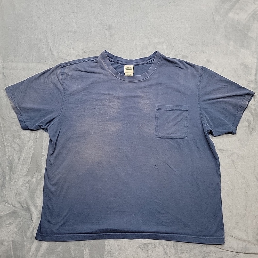 VTG Scandia Woods Shirt Mens 3XL Blue Pocket Tee Sun Faded Distressed Workwear